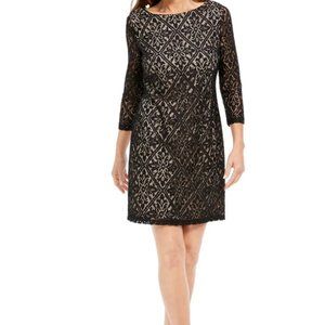 JESSICA HOWARD Black 3/4 Sleeve Lace Shift Women's Evening Dress Formal Wedding